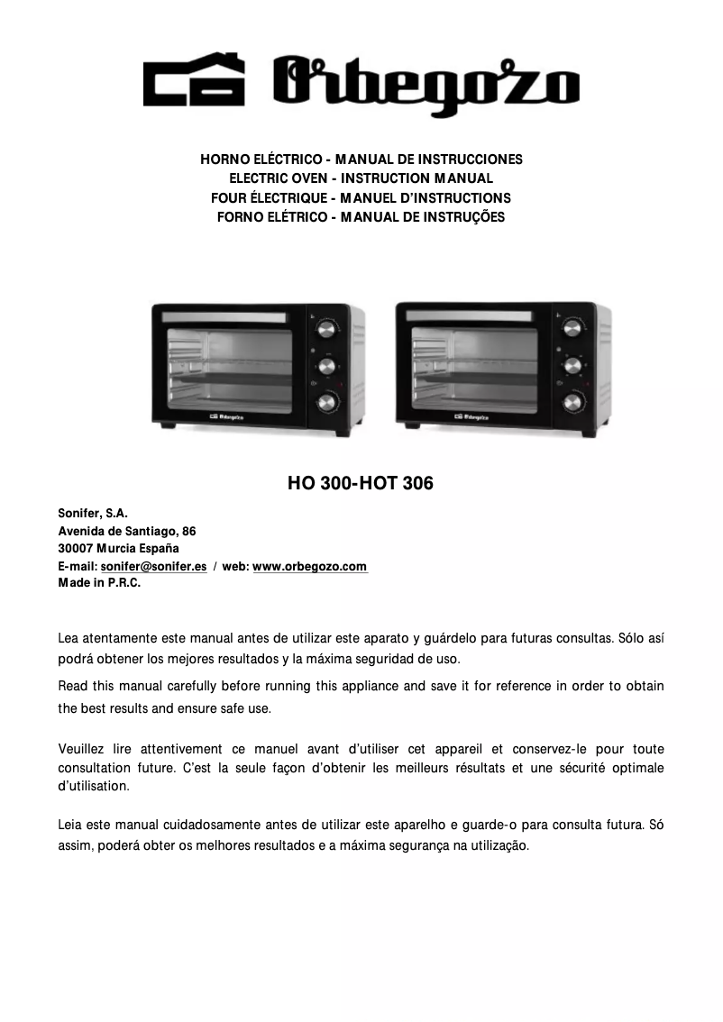 Imagen de la primera página del manual del dispositivo HOT 306