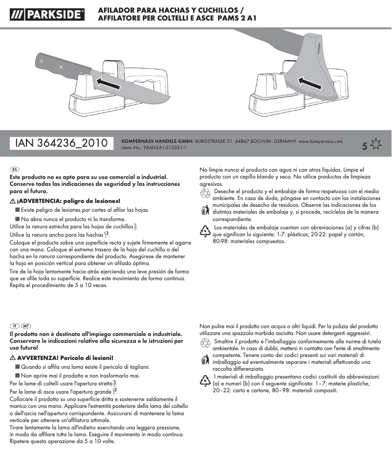 Página 1 del manual Manual de usuario Parkside PAMS 2 A1