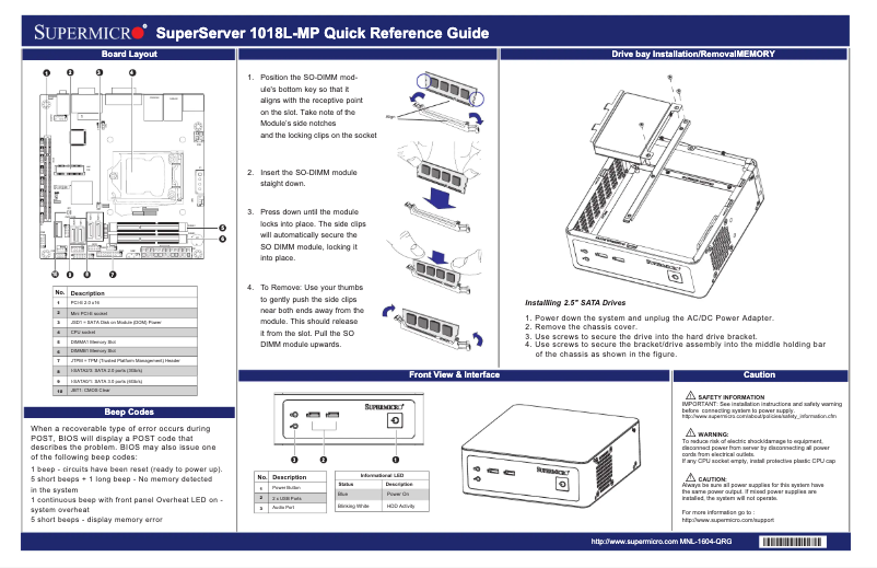 Imagen de la primera página del manual del dispositivo SuperServer 1018L-MP