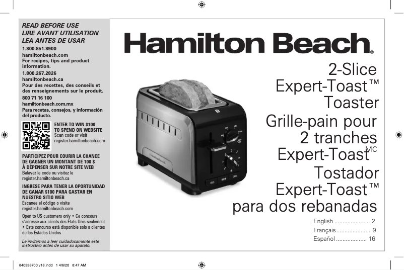 Página 1 del manual Manual de usuario Hamilton Beach Expert-Toast 22994