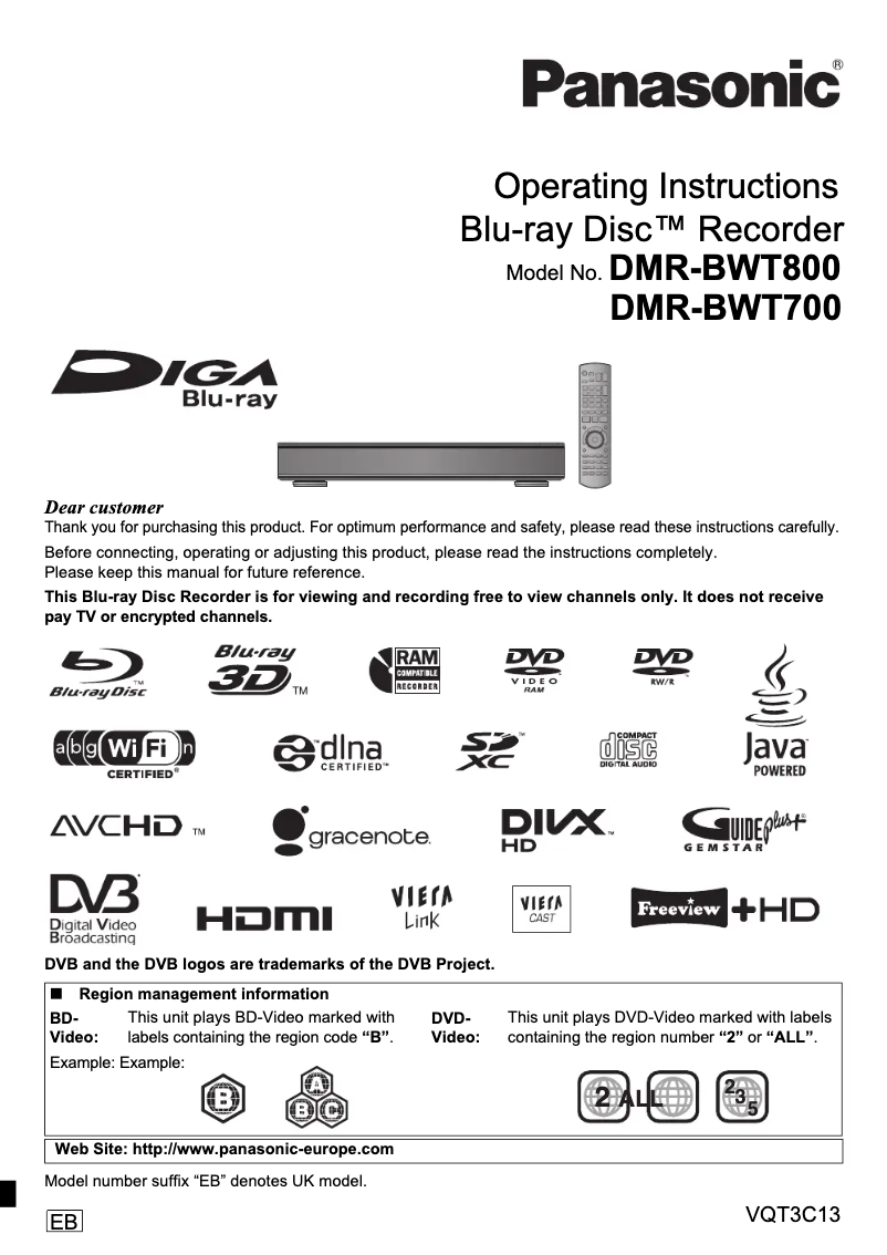 Página 1 del manual Manual de usuario Panasonic DMR-BWT800