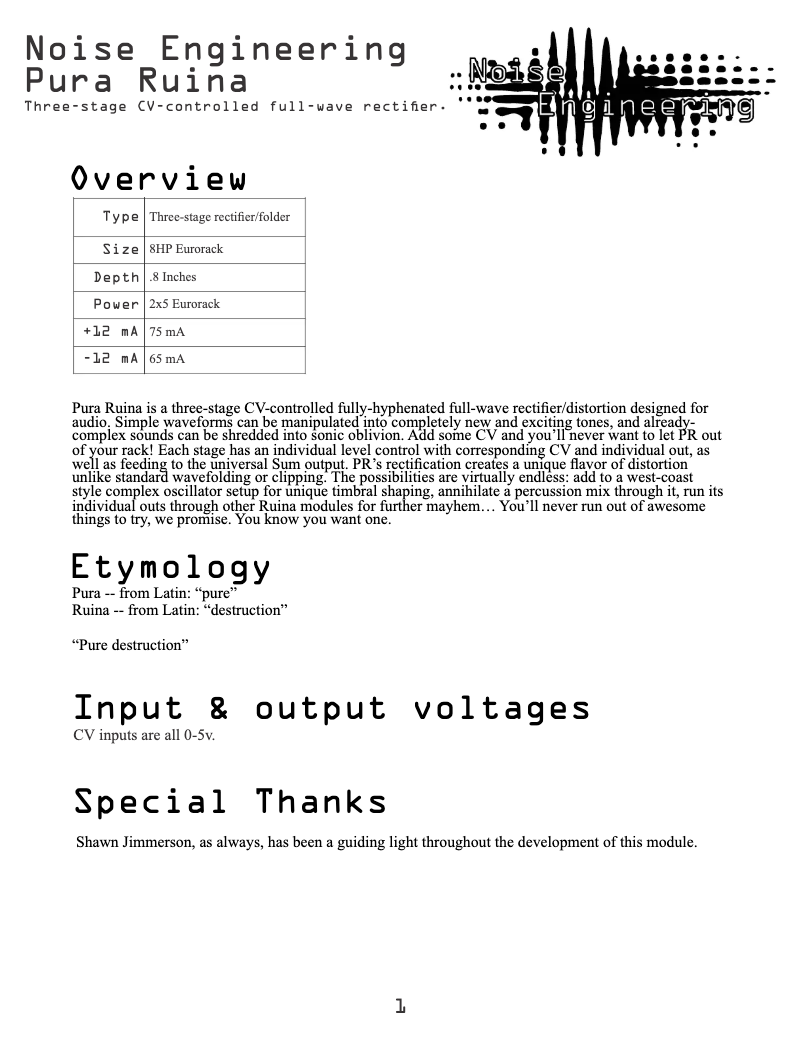 Imagen de la primera página del manual del dispositivo Pura Ruina
