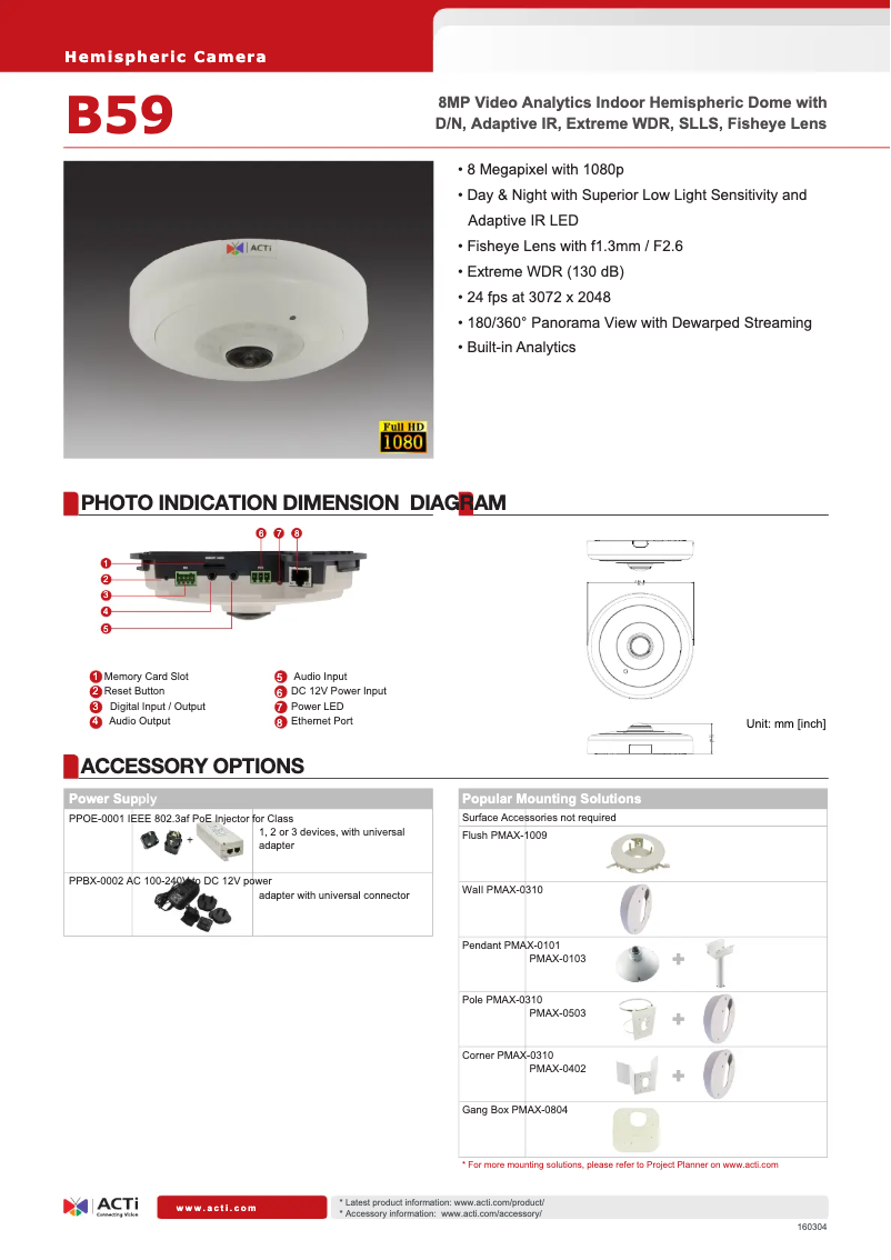 Página 1 del manual Ficha técnica ACTi B59