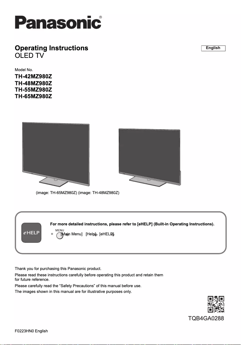 Imagen de la primera página del manual del dispositivo TH-65MZ980Z