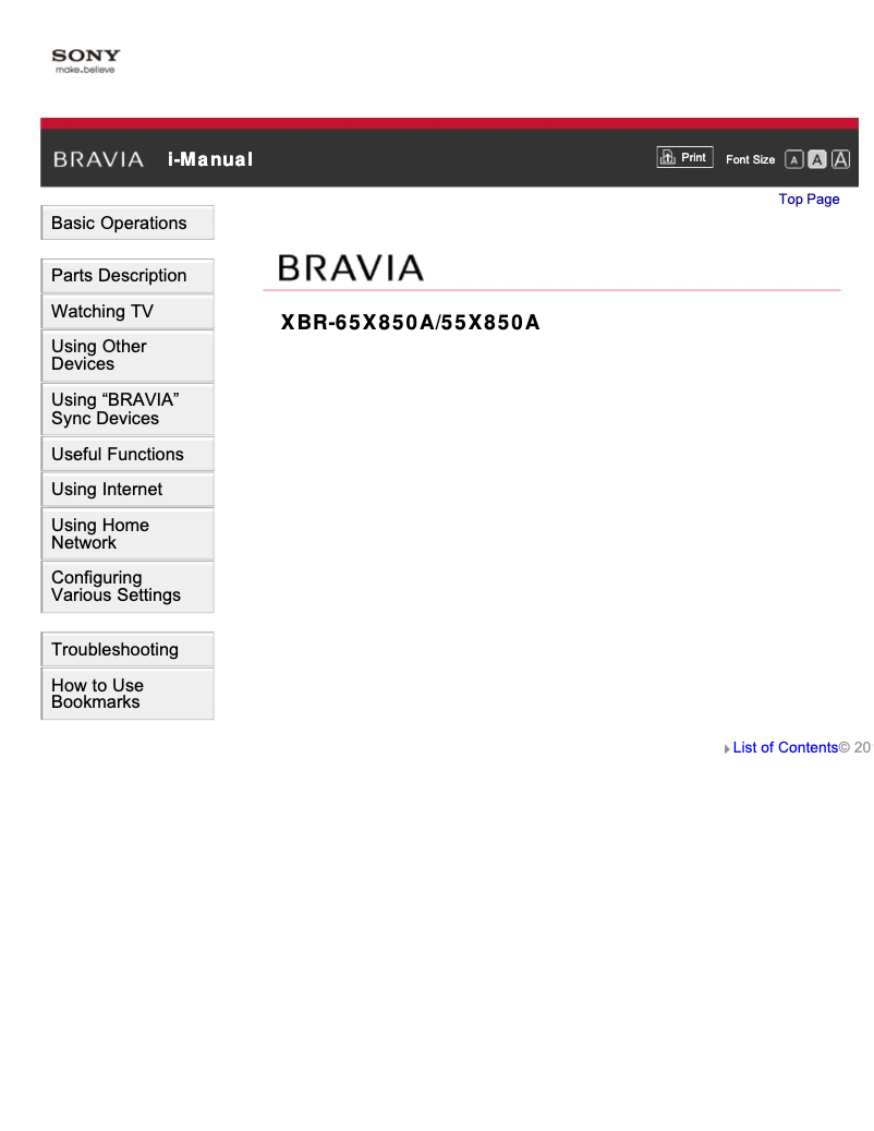 Imagen de la primera página del manual del dispositivo XBR-55X850A