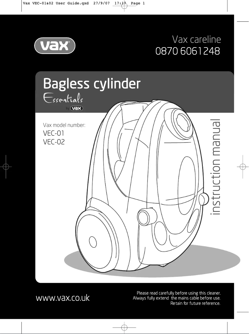 Página nº 1 - Manual de usuario Vax Essentials VEC-02