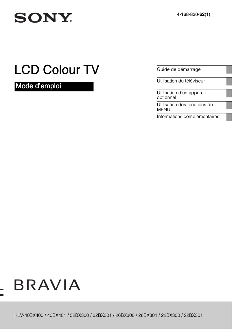 Imagen de la primera página del manual del dispositivo Bravia KLV-40BX401