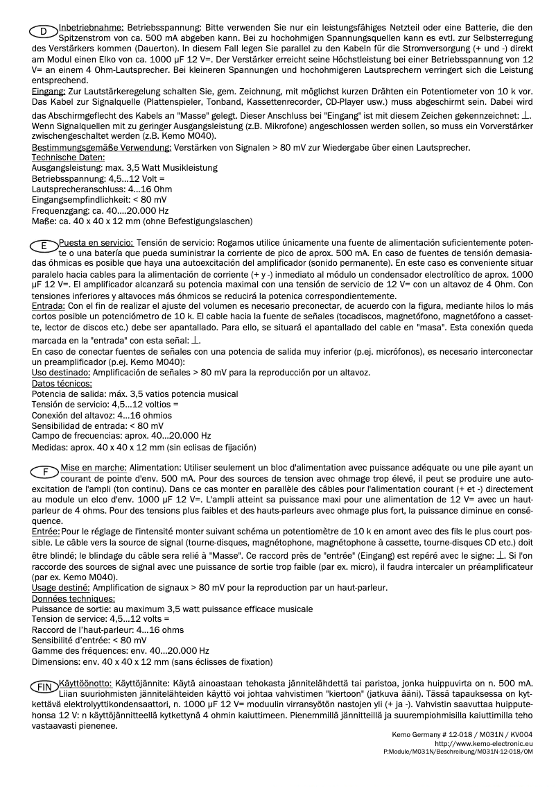 Imagen de la primera página del manual del dispositivo M031H