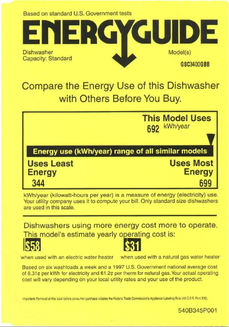 Página 1 del manual Etiqueta energética GE Nautilus GSC3400GBB