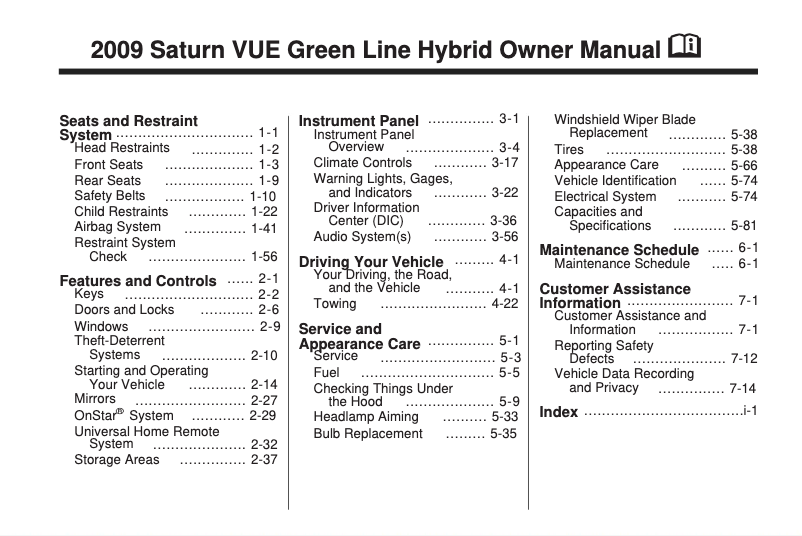 Imagen de la primera página del manual del dispositivo Vue Green Line Hybrid (2009)