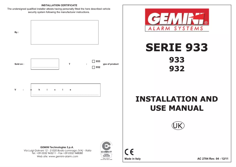 Página nº 1 - Manual de usuario Gemini 933