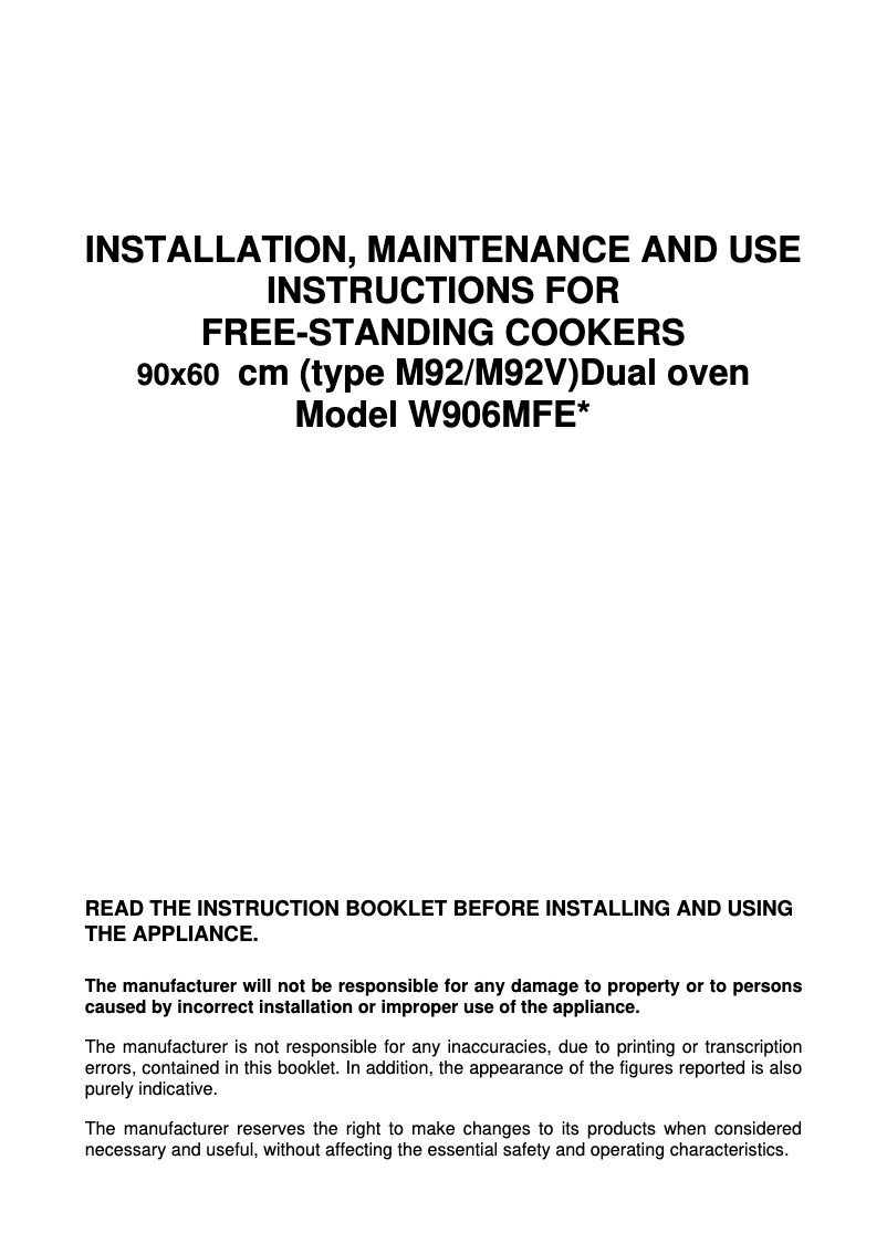 Página 1 del manual Manual de usuario Bertazzoni W90 6 MFE BL