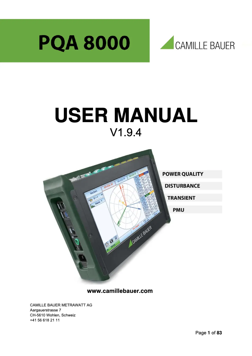 Imagen de la primera página del manual del dispositivo PQA8000