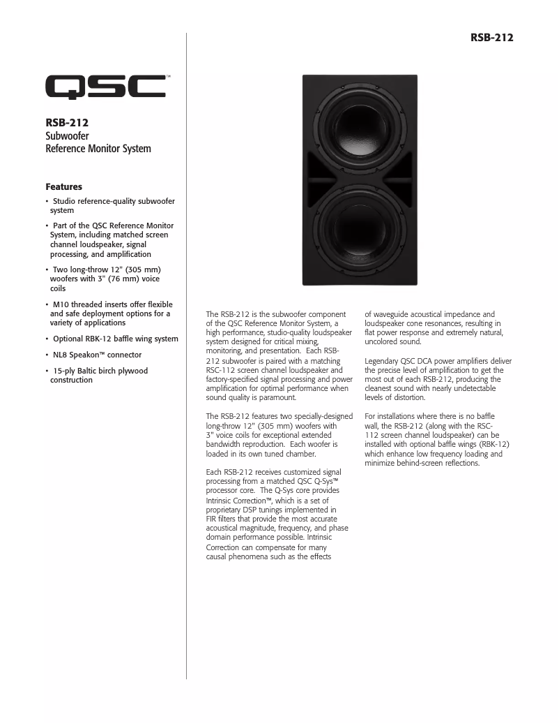 Página 1 del manual Ficha técnica QSC RSB-212