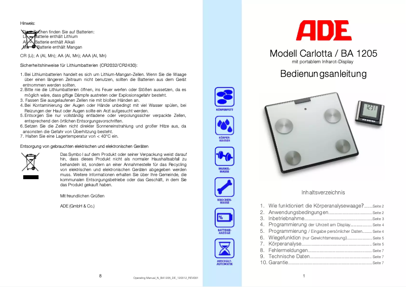 Imagen de la primera página del manual del dispositivo Carlotta BA 1205
