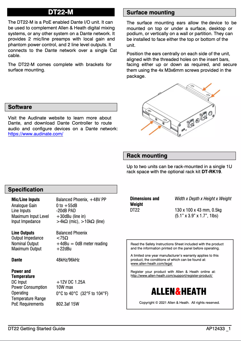 Imagen de la primera página del manual del dispositivo DT22
