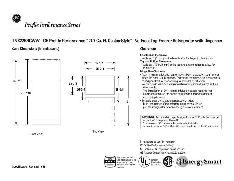 Imagen de la primera página del manual del dispositivo Profile Performance TNX22BRCRWW