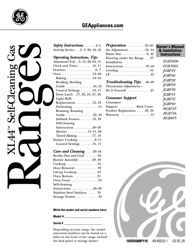 Página 1 del manual Manual de uso y mantenimiento GE Spectra JGBP30BEACT