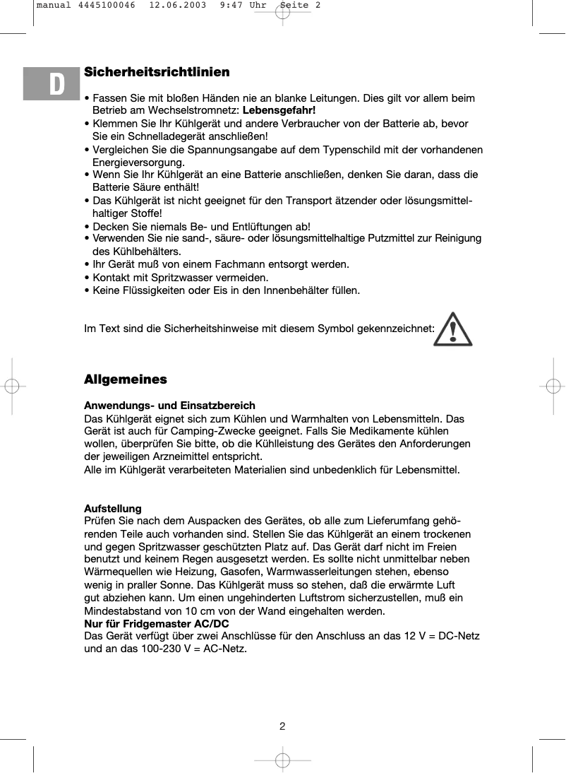 Página 1 del manual Manual de usuario Waeco Fridgemaster FM-15
