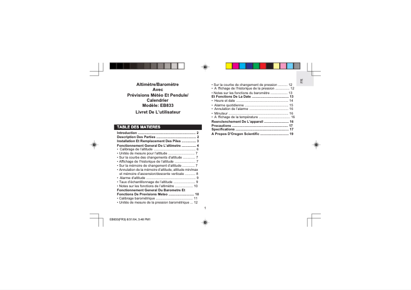 Imagen de la primera página del manual del dispositivo EB833