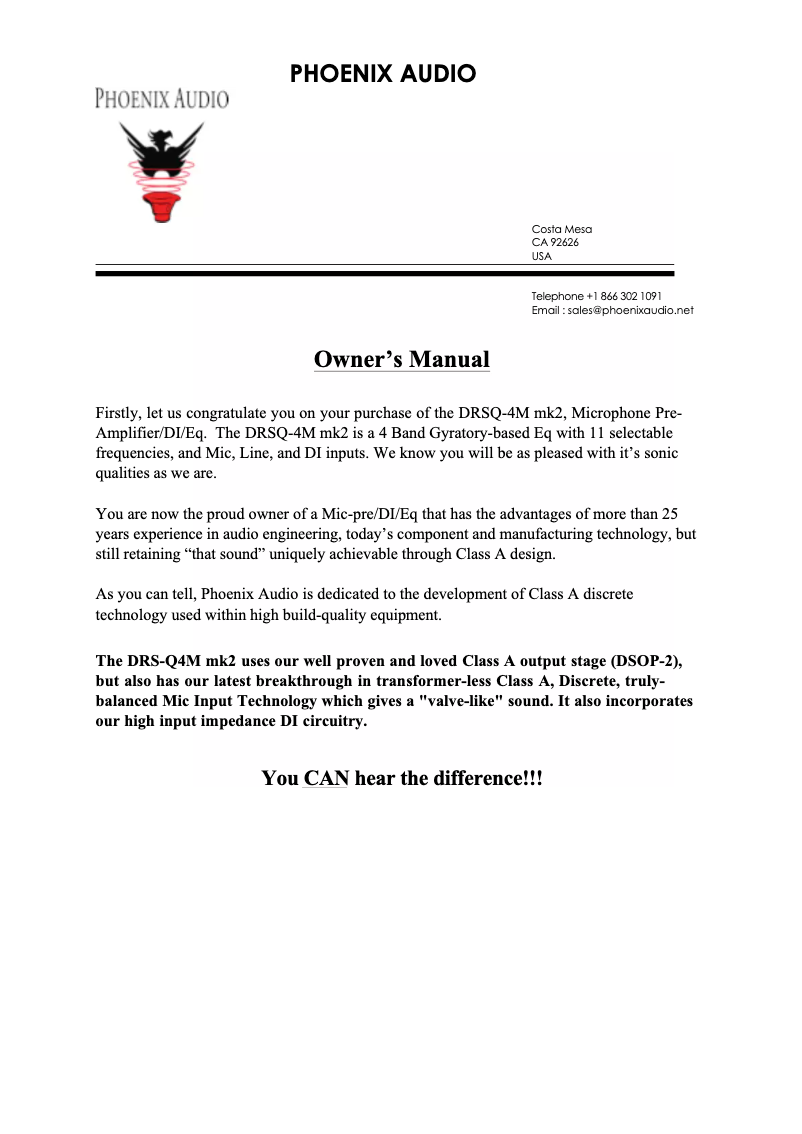 Página 1 del manual Manual de usuario Phoenix Audio DRS-Q4M