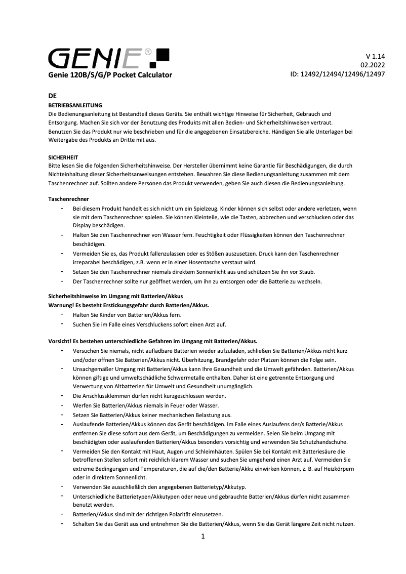 Página 1 del manual Manual de usuario Genie 120 G