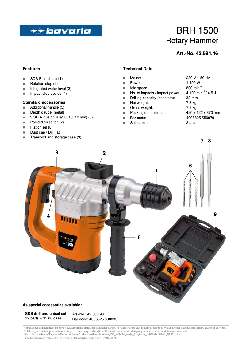 Imagen de la primera página del manual del dispositivo BRH 1500