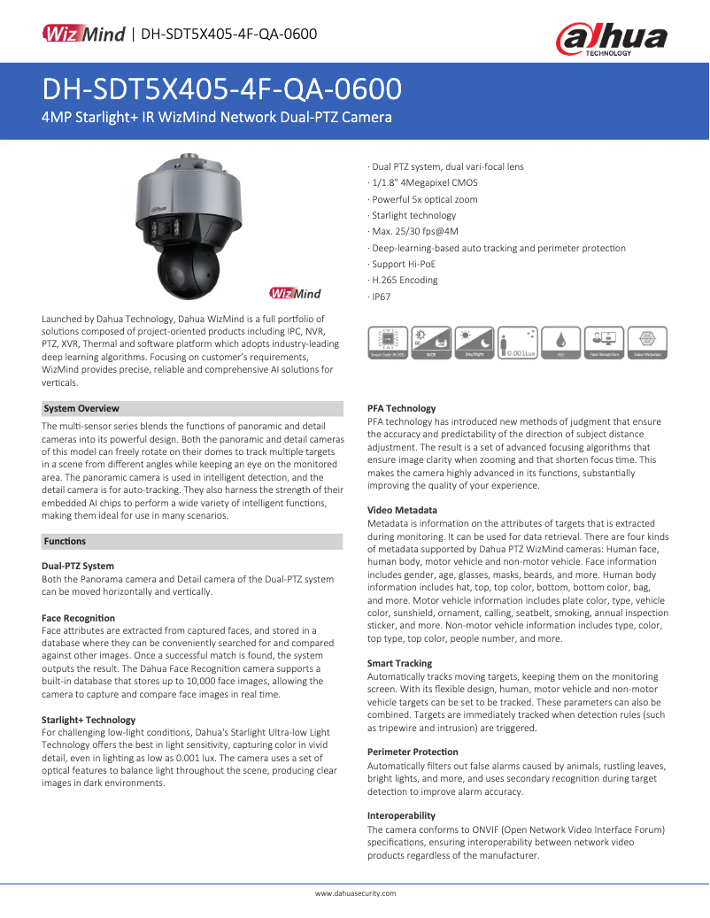 Página 1 del manual Ficha técnica Dahua Technology SDT5X405-4F-QA-0600