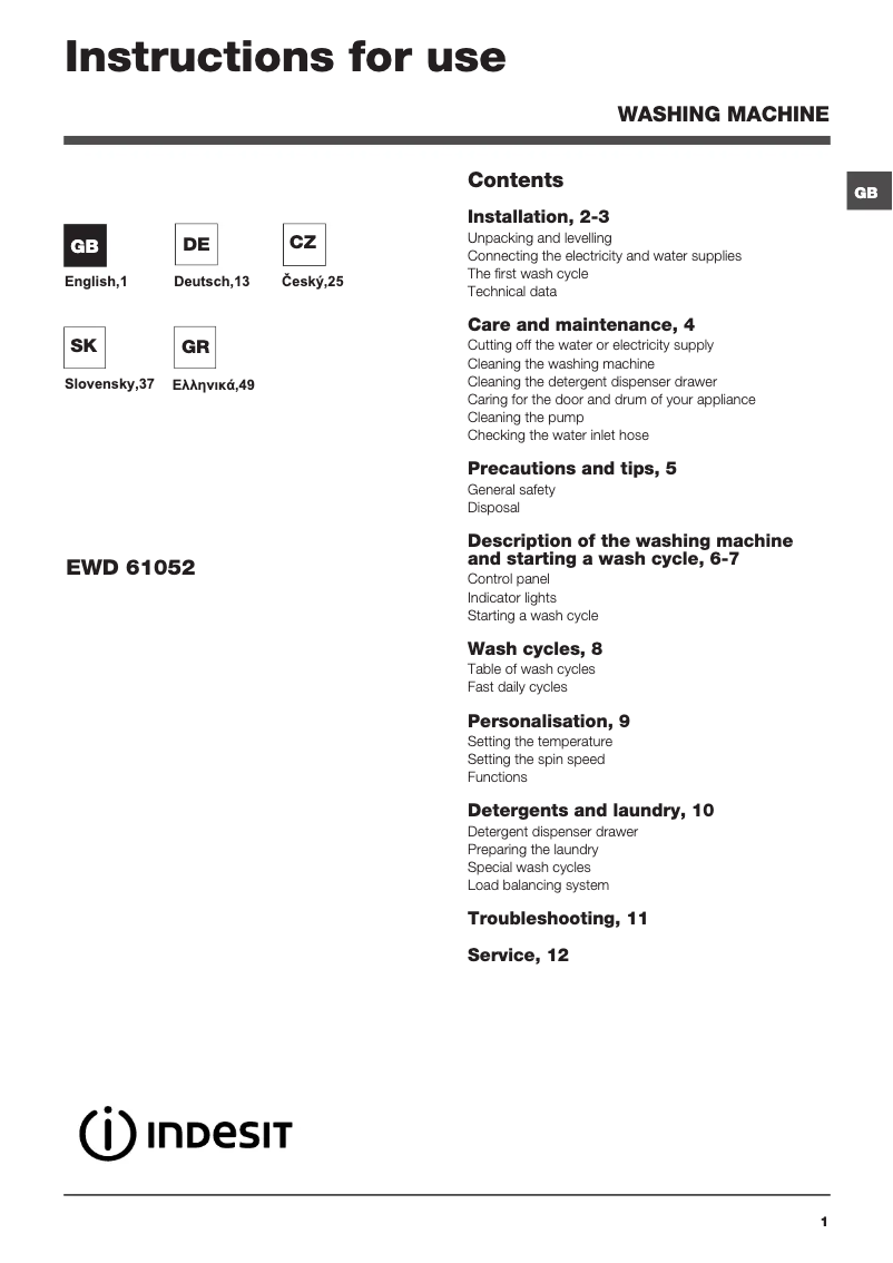Imagen de la primera página del manual del dispositivo EWD 61052 W EU