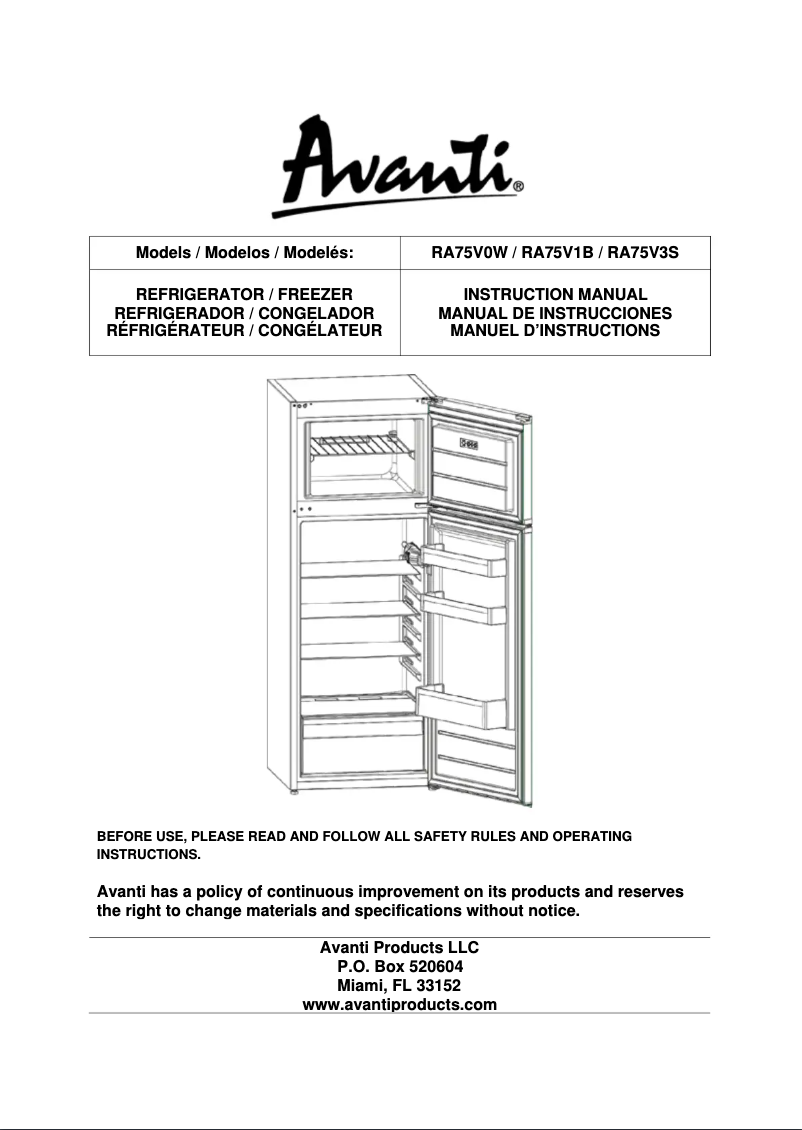 Imagen de la primera página del manual del dispositivo RA75V3S