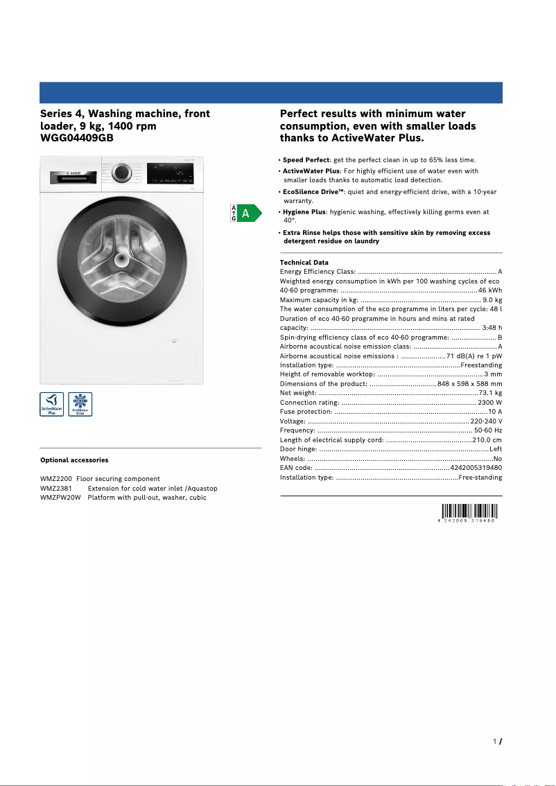 Imagen de la primera página del manual del dispositivo Serie 4 WGG04409GB