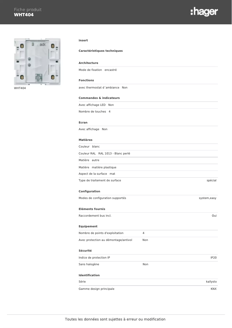 Imagen de la primera página del manual del dispositivo WHT404