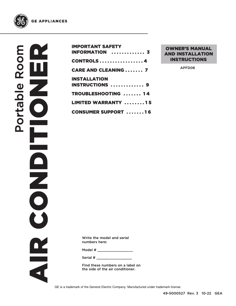 Página 1 del manual Guía de instalación GE APFD06JAWW