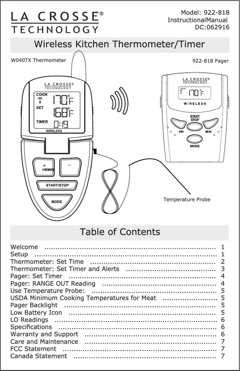 Imagen de la primera página del manual del dispositivo 922-818