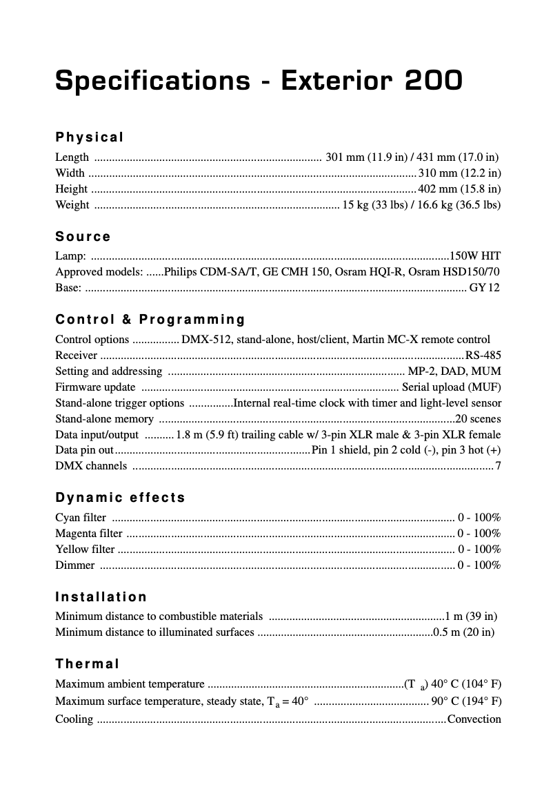 Página 1 del manual Ficha técnica Martin Exterior 200