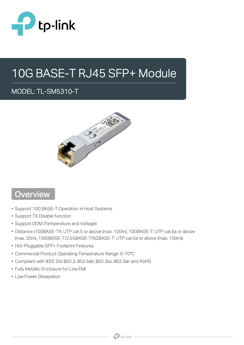 Imagen de la primera página del manual del dispositivo TL-SM5310-T