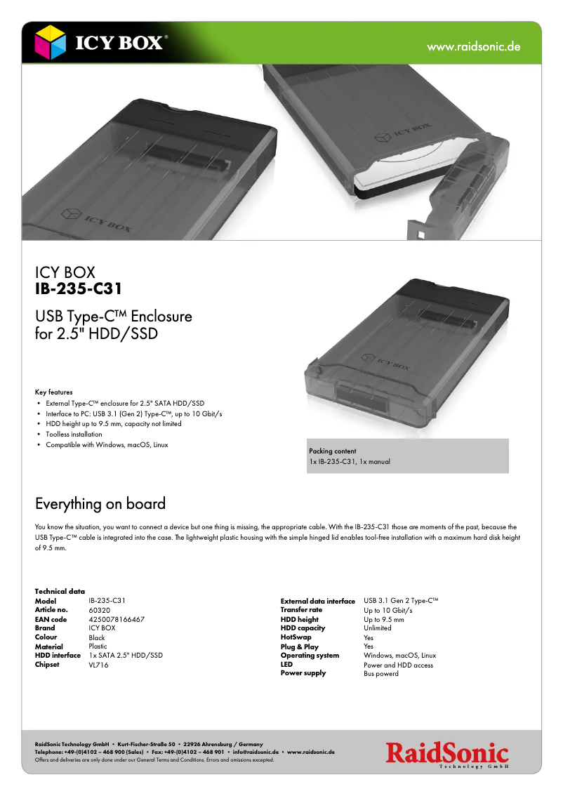 Página 1 del manual Ficha técnica Icy Box IB-235-C31