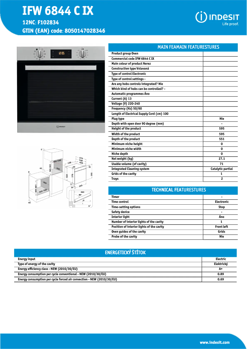 Página 1 del manual Ficha técnica Indesit IFW 6844 C IX