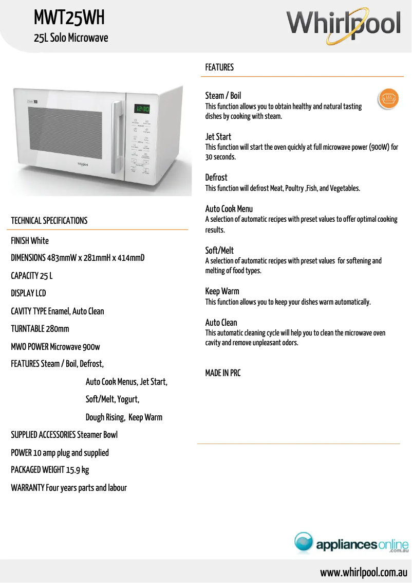 Imagen de la primera página del manual del dispositivo MWT25WH