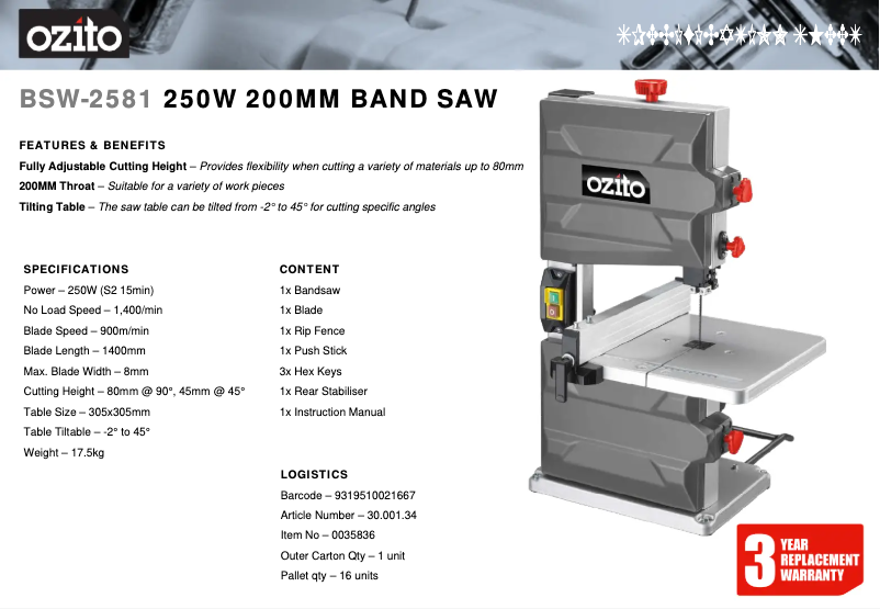 Página nº 1 - Ficha técnica Ozito BSW-2581