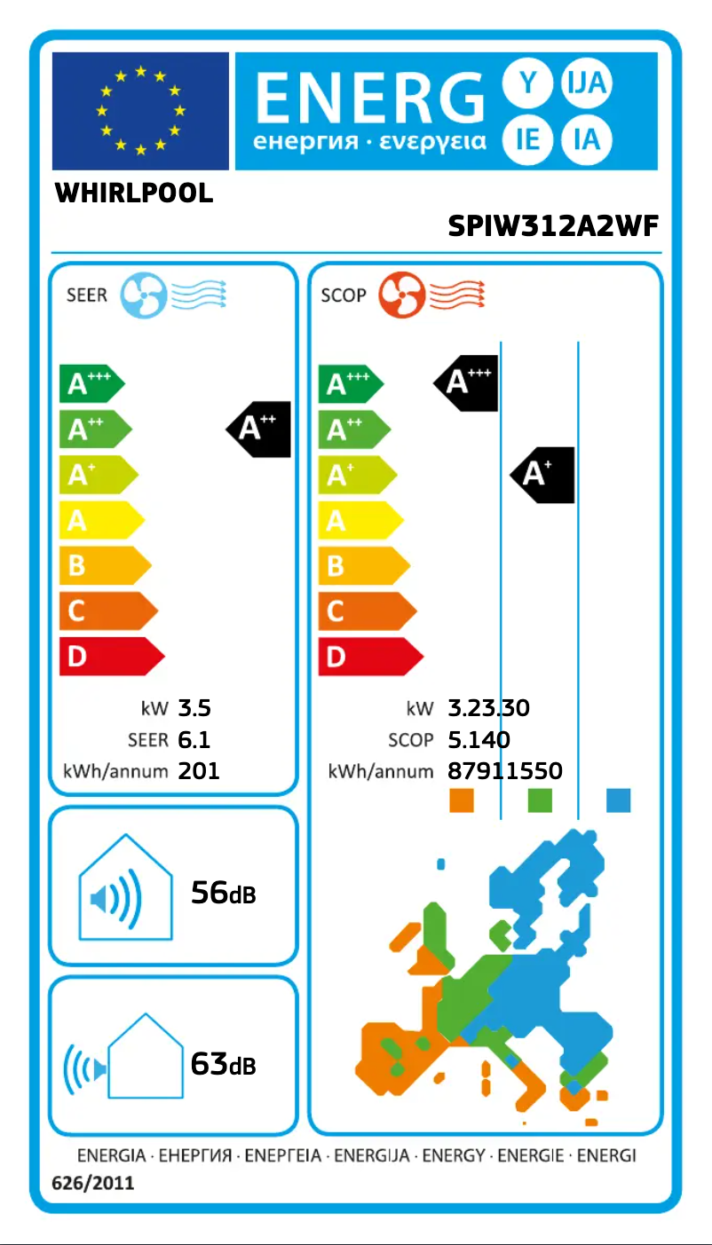 Página nº 1 - Etiqueta energética Whirlpool SPIW312A2WF