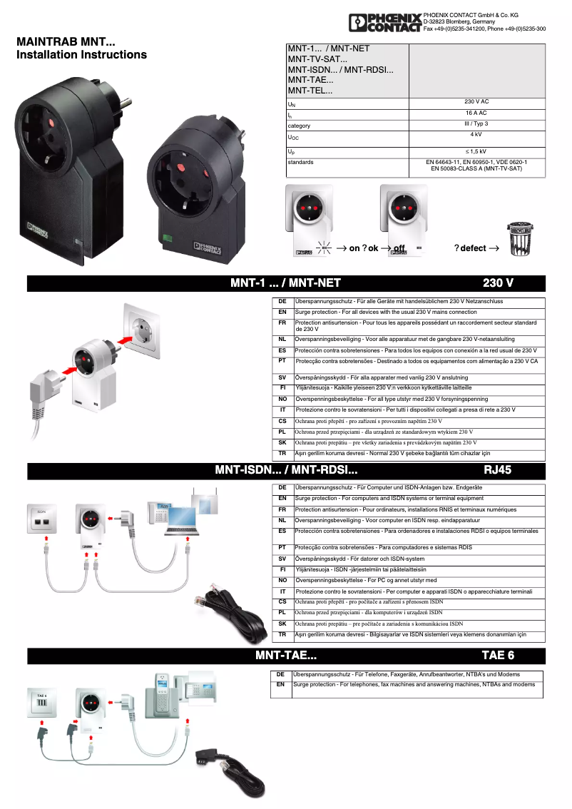 Imagen de la primera página del manual del dispositivo MNT-TAE D