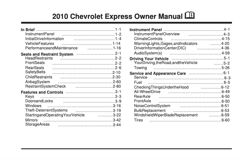 Página 1 del manual Manual de usuario Chevrolet Express (2010)