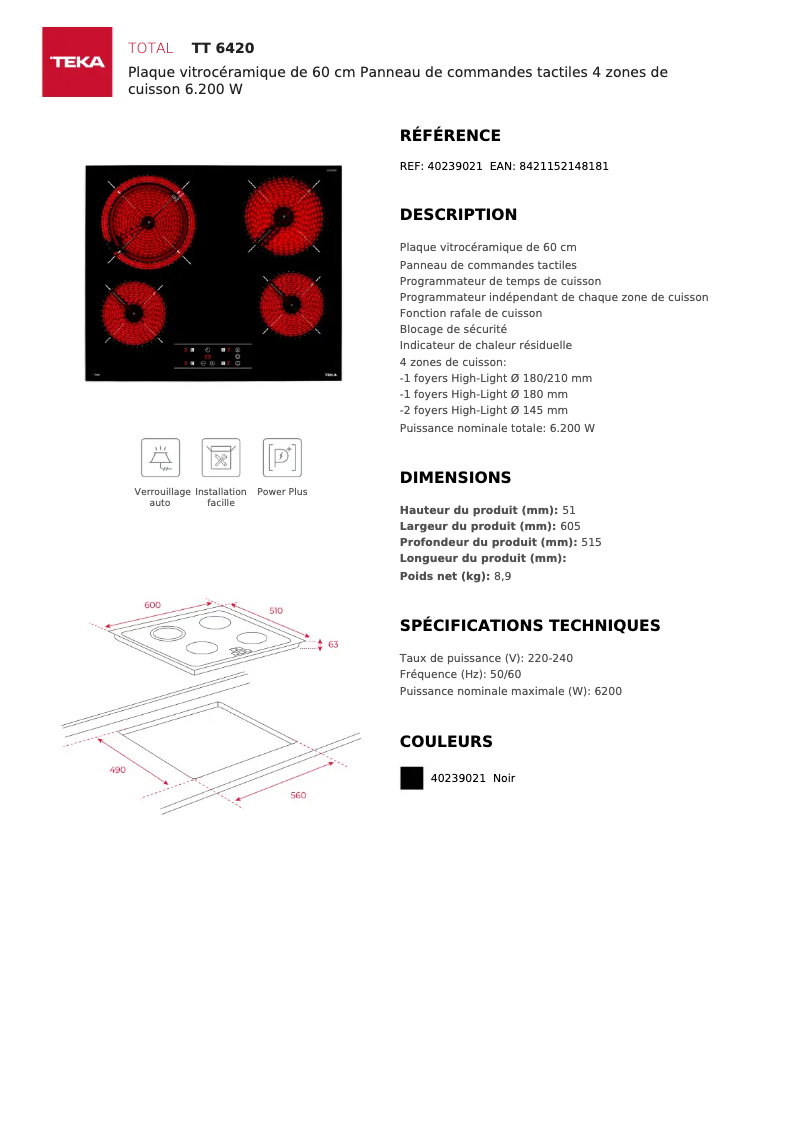 Página 1 del manual Ficha técnica Teka TT 6420