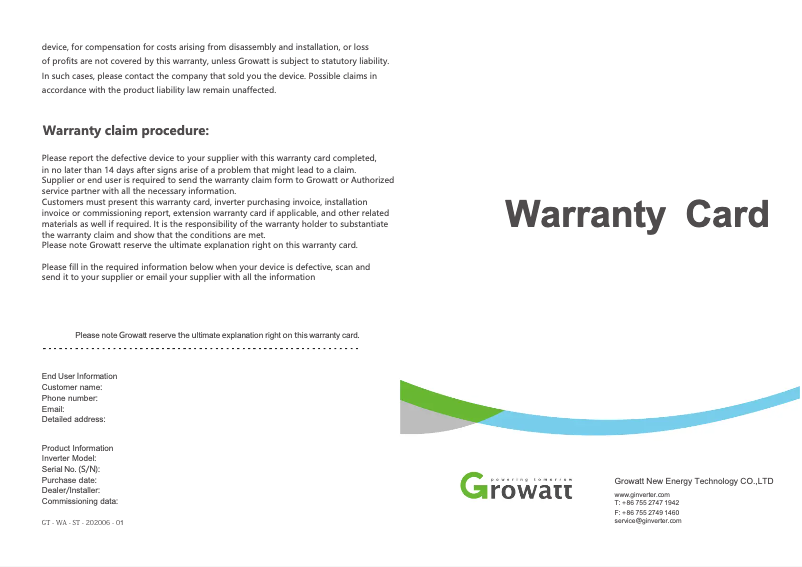 Página 1 del manual Guía de instalación Growatt MIC 750TL-X