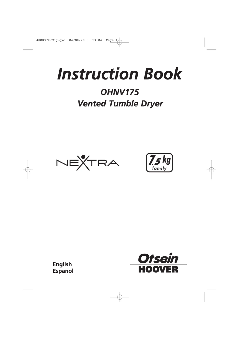 Página 1 del manual Manual de usuario Otsein-Hoover OHNV 175-37