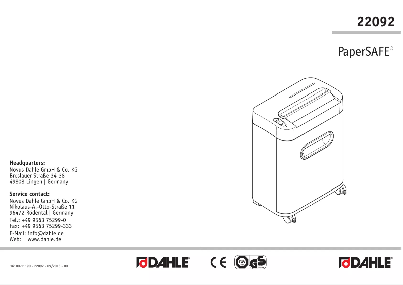 Imagen de la primera página del manual del dispositivo PaperSafe 22092