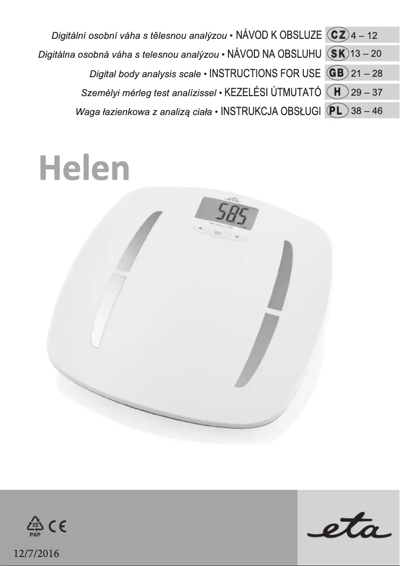 Imagen de la primera página del manual del dispositivo Helen 2780 90000