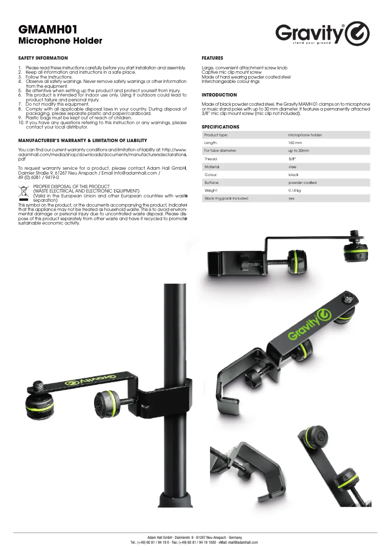 Página 1 del manual Manual de usuario Gravity GMAMH01