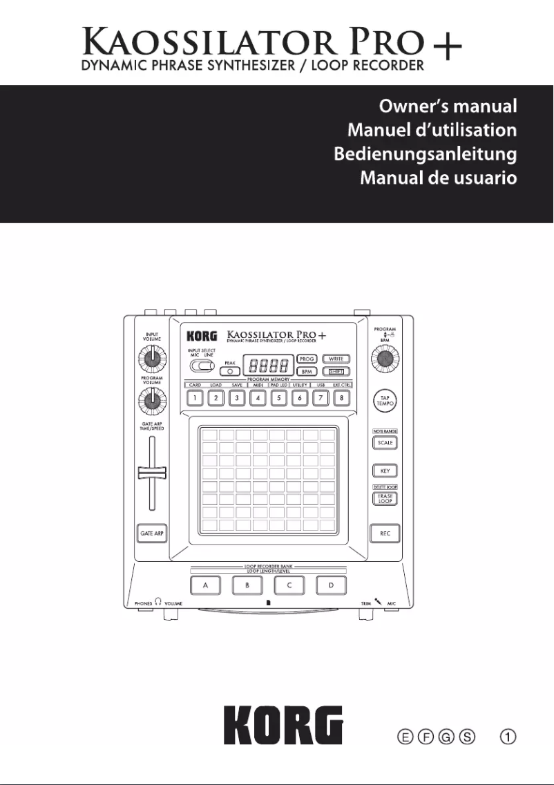 Imagen de la primera página del manual del dispositivo Kaossilator Pro+